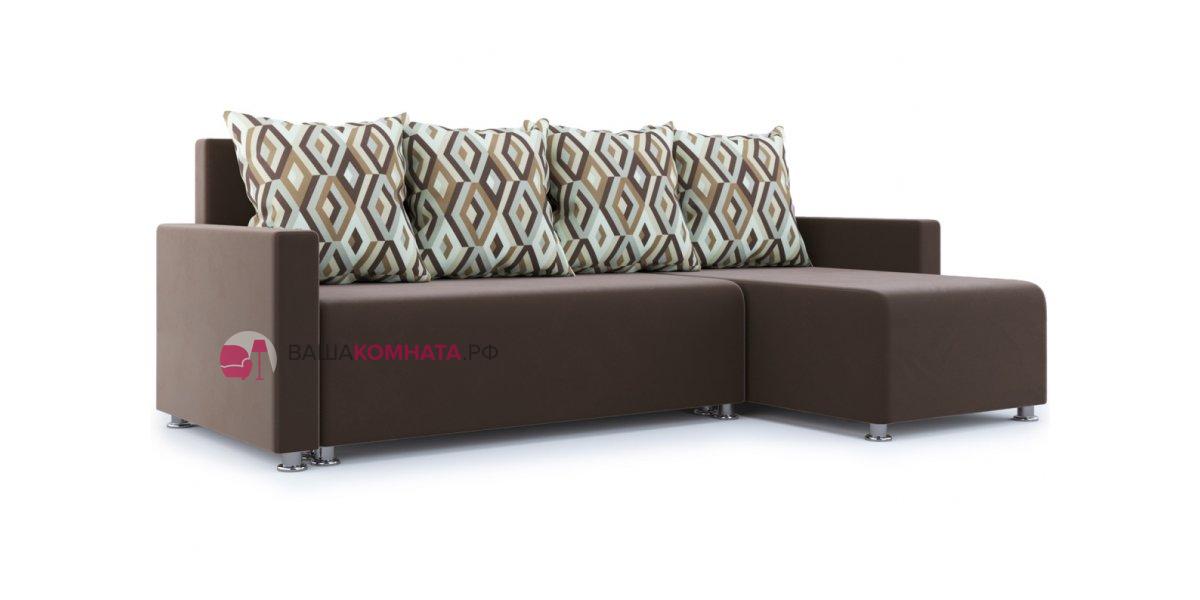 Угловой диван-кровать Челси - Коричневый/подушки ромб коричневый (Велюр) -купить по цене 30490 ₽ в Выборге