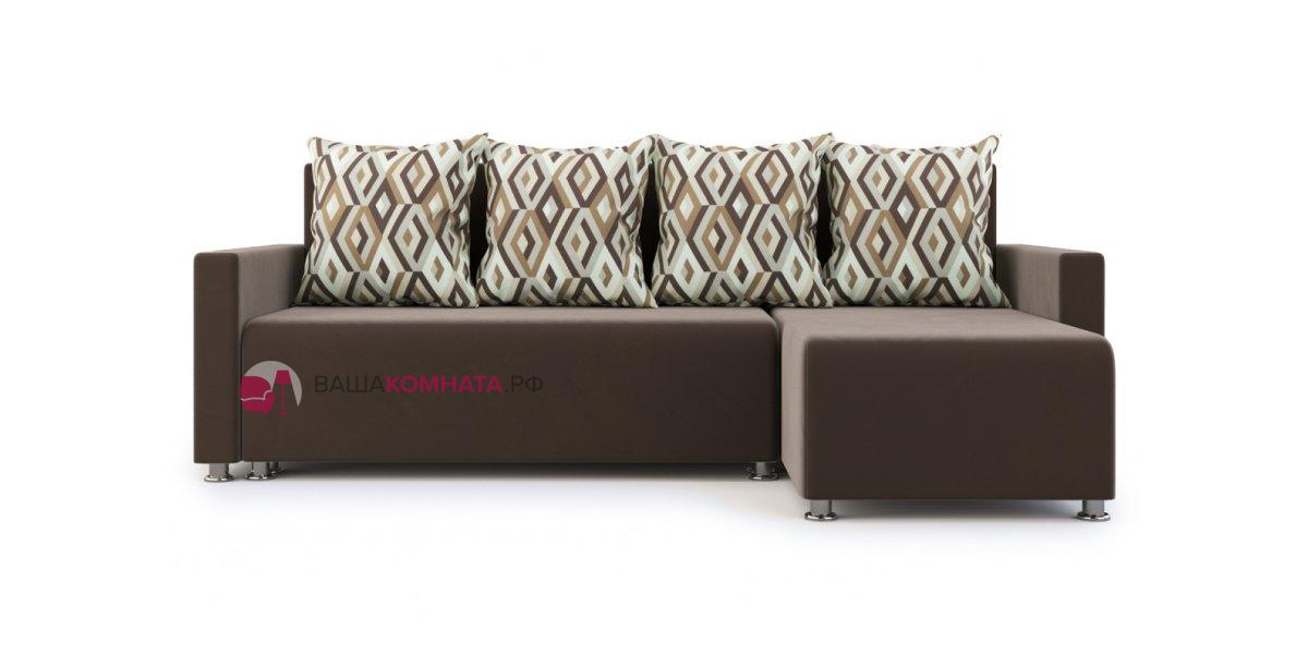 Угловой диван-кровать Челси - Коричневый/подушки ромб коричневый (Велюр) -купить по цене 30490 ₽ в Выборге